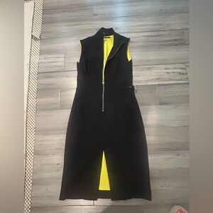 Andrew Marc Black Zip-Front Shirt Dress with Waist Buckle Accent